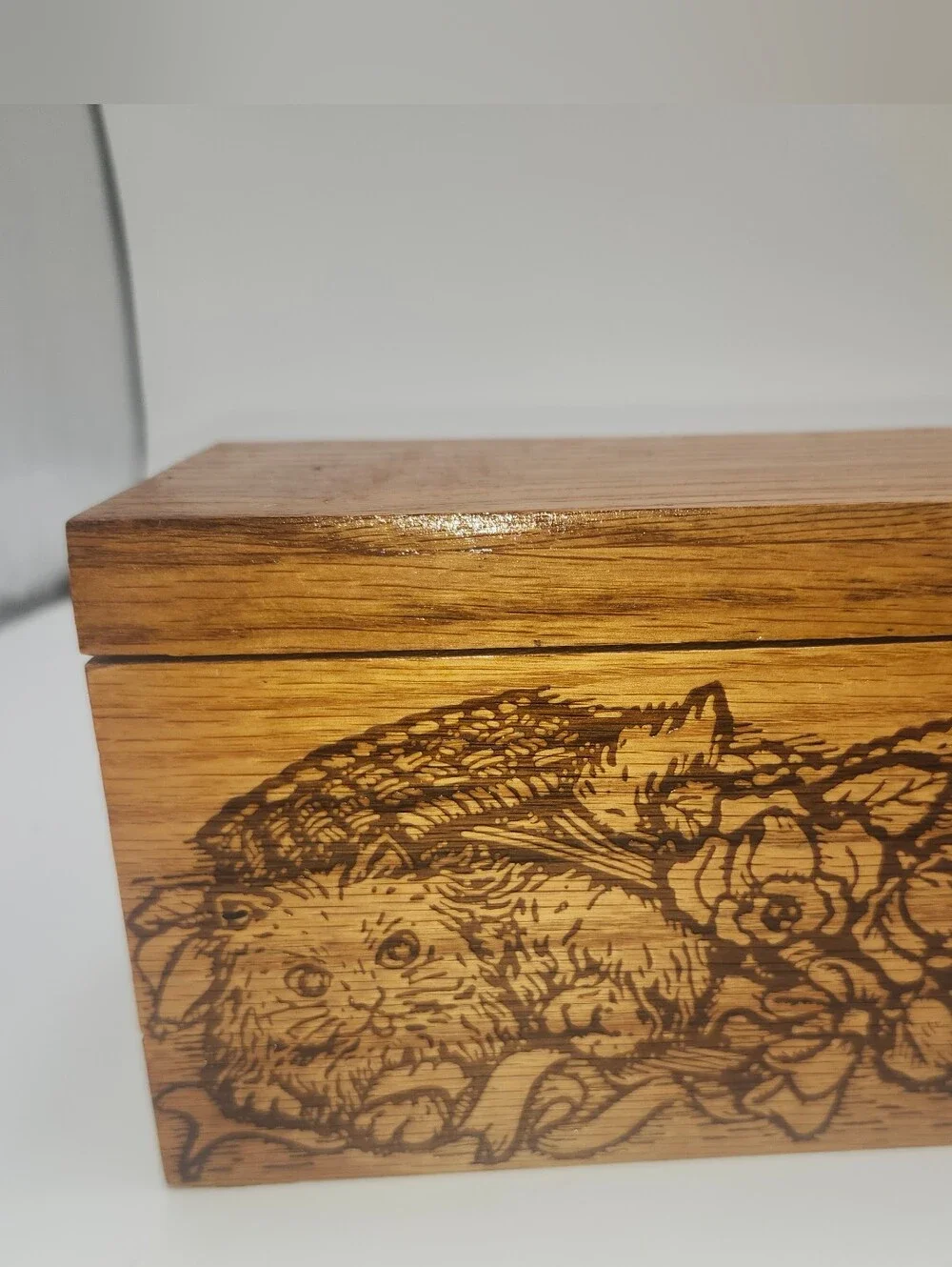 Vintage wood Cat Recipe Box kitchen carved old decor box